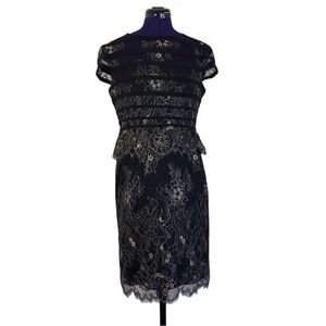 Alex Evenings Black Gold Lace Short Sleeve Dress